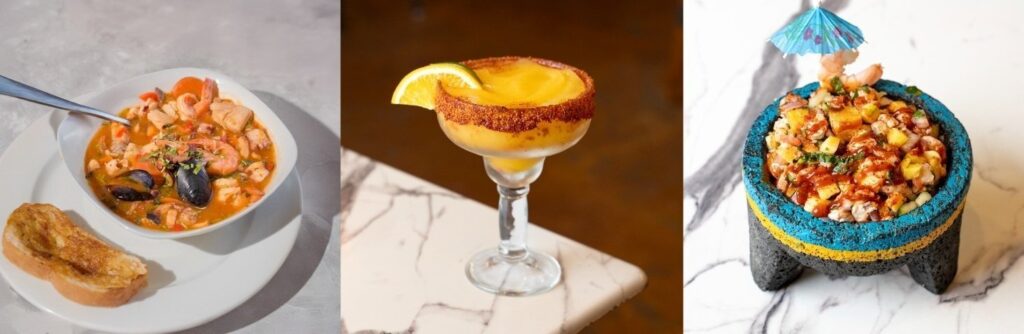 Why Sinaloa-Style Seafood is the Best Kept Culinary Secret in Round Rock, TX Showcase of authentic Sinaloa-style dishes featuring steaming Caldo de Mariscos, a refreshing chili-rimmed mango margarita, and fresh Ceviche in a traditional molcajete at Unos Mariscos O Que in Round Rock, TX.